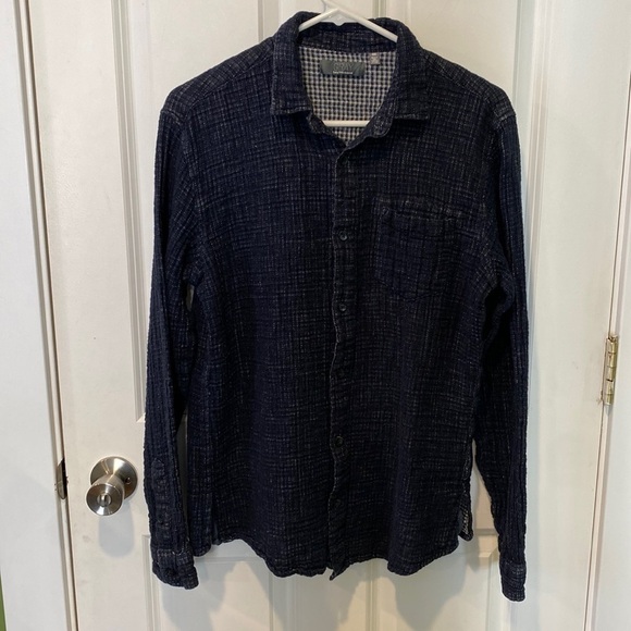 Gray By Saks Fifth Ave Linen Button Down Shirt Navy EUC - Picture 1 of 14